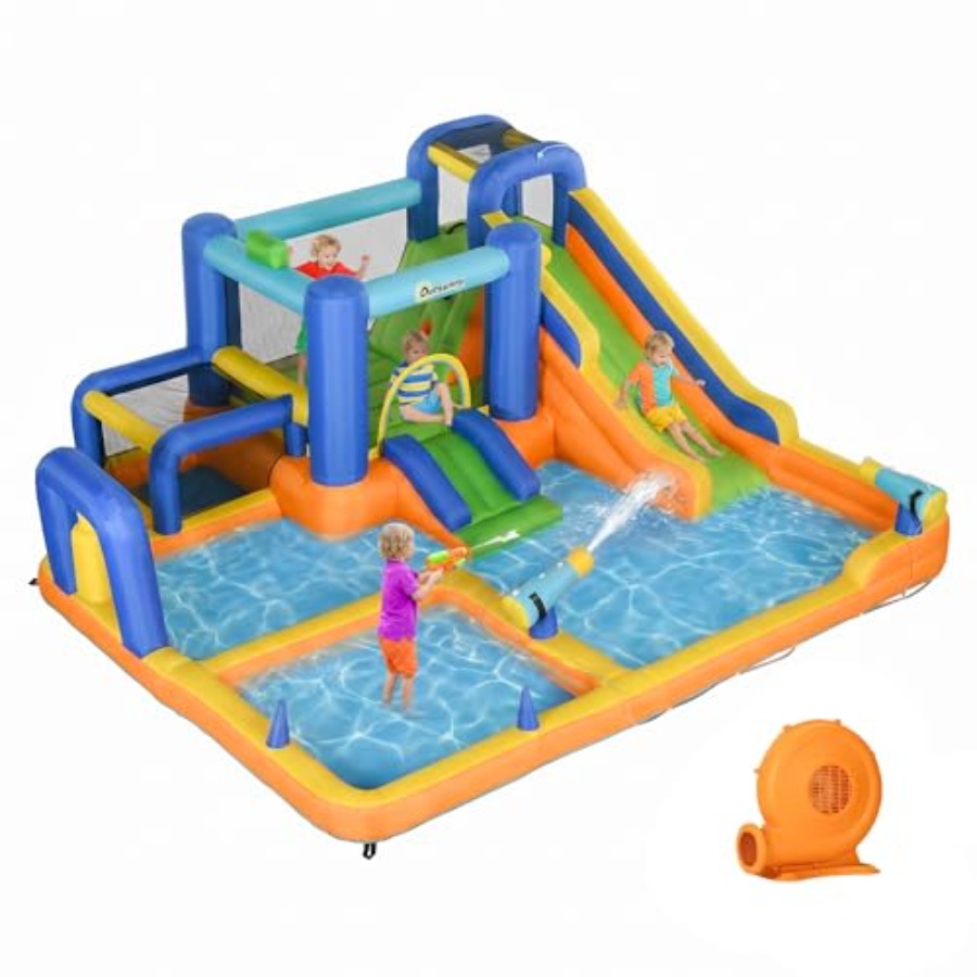 Water Slide Inflatable - Toboggan aquatique gonflable 7-en-1 avec souffleur