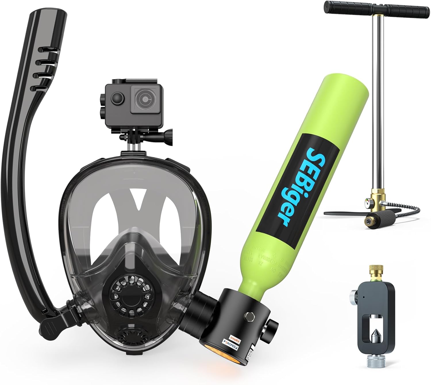 Snorkel Mask Full Face - Mini-bouteille de plongée 0,5L avec masque